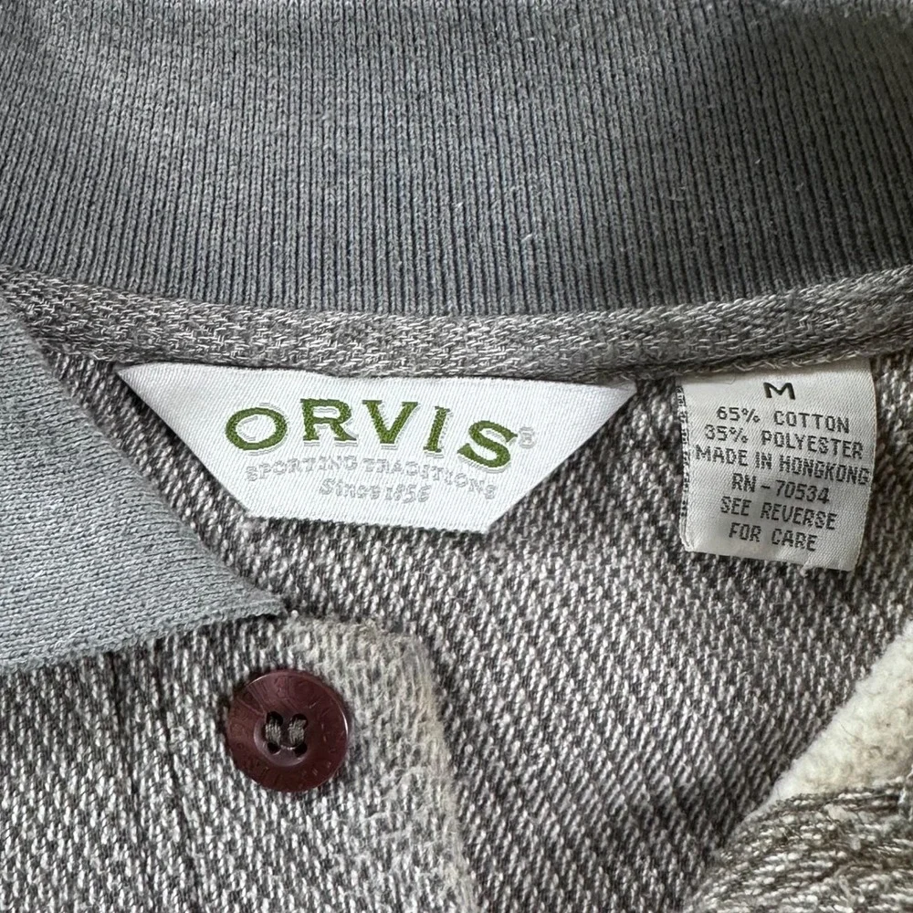 Orvis Mens Medium Elbow Patch Polo Sweatshirt Pullover Textured